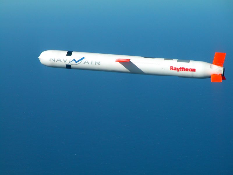 021110-N-0000X-003 China Lake, Calif. (Nov. 10, 2002) -- A Tactical "Tomahawk" Block IV cruise missile, conducts a controlled flight test over the Naval Air Systems Command (NAVAIR) western test range complex in southern California. During the second such test flight, the missile successfully completed a vertical underwater launch, flew a fully guided 780-mile course, and impacted a designated target structure as planned. The Tactical Tomahawk, the next generation of Tomahawk cruise missile, adds the capability to reprogram the missile while in-flight to strike any of 15 preprogrammed alternate targets, or redirect the missile to any Global Positioning System (GPS) target coordinates. It also will be able to loiter over a target area for some hours, and with its on-board TV camera, will allow the war fighting commanders to assess battle damage of the target, and, if necessary redirect the missile to any other target. Launched from the Navy's forward-deployed ships and submarines, Tactical Tomahawk will provide a greater flexibility to the on-scene commander. Tactical Tomahawk is scheduled to join the fleet in 2004. U.S. Navy photo. (RELEASED)