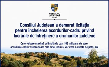 Se licitează acordurile-cadru, în valoare de 108 milioane de euro, privind lucrările de întreținere pe drumurile clujene