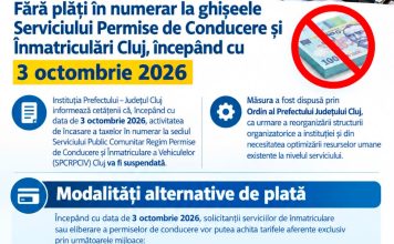 Plățile în numerar, eliminate la Serviciul de Permise și Înmatriculări Cluj din 3 octombrie