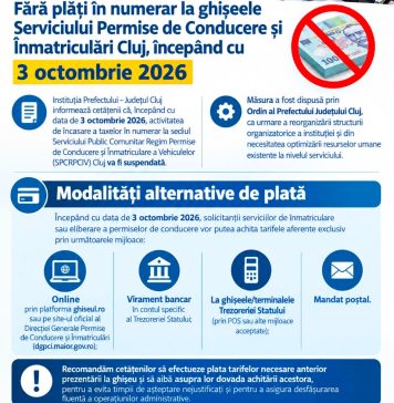 Plățile în numerar, eliminate la Serviciul de Permise și Înmatriculări Cluj din 3 octombrie